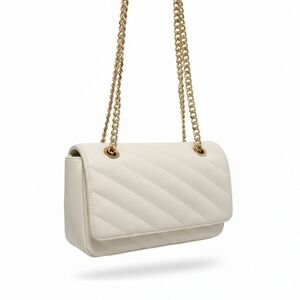 The Drop Cream Quilted Shoulder Bag with Gold Chain